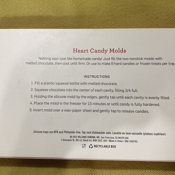 WILLIAMS SONOMA ❤️💘💝Heart Candy Molds
Set of 2 trays • 6 molds each NWT - Picture 2 of 4